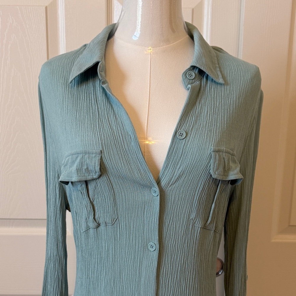 Soft Surroundings Gauzy Lightweight Maxi Shirt Dress Sea Foam Green Size M - Picture 2 of 9